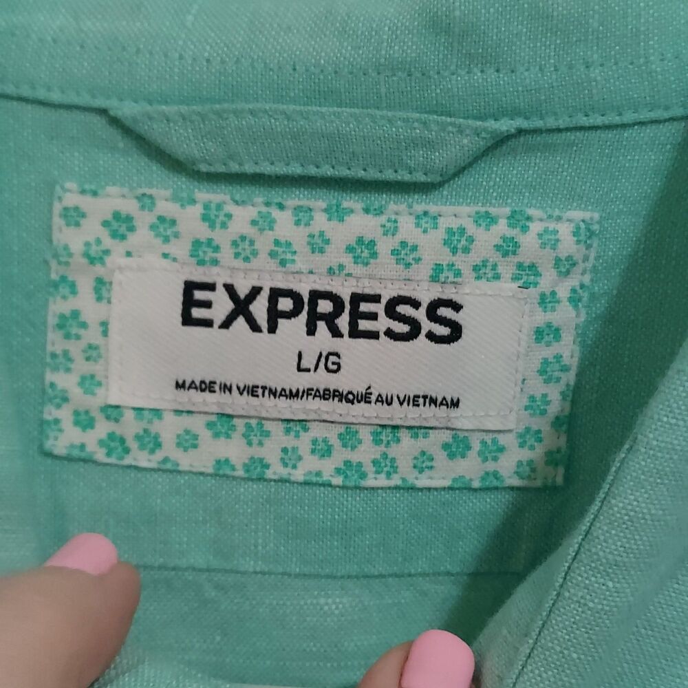 Express Mint Green Long Sleeve Button Down Men's Shirt Size L - Picture 3 of 4